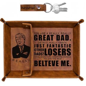 Gifts for Dad Best Dad Ever Trump PU Leather Valet Tray, Christmas Xmas Birthday Gifts from Daughter Son, Unique Dad Birthday Men Gift Ideas for Father, New Dad Gifts for Husband from Wife