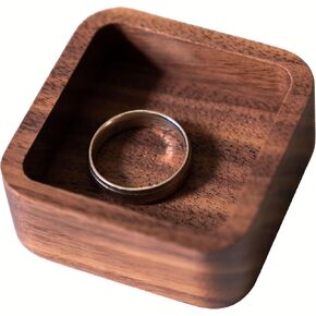 Walnut Wood Ring Tray | Mini Square Hardwood Ring Holder | Jewelry Box