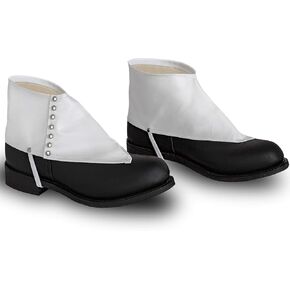 Skeleteen Costume White Gangster Spats - Roaring 20s Steampunk Dress Up Faux Leather Costume Shoe Cover White Spats with Silver Studs for Adults