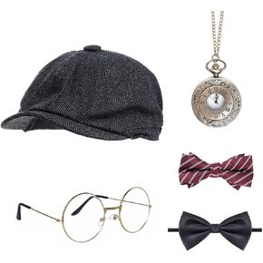 Yookat 1920s Mens Costume Roaring 20s Costumes for Men Hat Bow Tie 1920s Mens Costume Accessories Set for Halloween