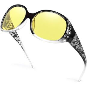 TJUTR Night Vision Driving Glasses Anti Glare Glasses for Women, Polarized Nighttime Glasses Yellow Lens