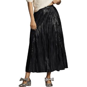 Womens Glitter Pleated Maxi Skirt High Elastic Waisted Metallic Sparkle Sequin Flowy A line Skirt Party Skirt