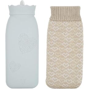 Mini Hot Water Bottle Bag with Knitted Cover for Pain Relief, Headaches Cramps Arthritis Back Pain Sore Muscles Injuries Cold Therapy Gift for Home Office(Grey)