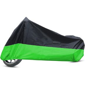 Motoforti Universal Motorcycle Cover, Waterproof Motorbike Cover Rain Dust Sun Protection, XXL, 190T Polyester Taffeta Fabric, Black Green, 1 Pcs