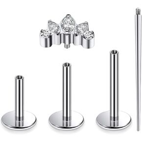 16G G23 Titanium Tragus Conch Helix Piercing Jewelry Internally Threaded Flat Back Cartilage Earrings Forward Helix Earrings Medusa Labret Piercing Jewelry for Women Men Silver 6MM 8MM 10MM