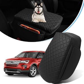 Center Console Cover for Ford Explorer 2020-2024 Leather Armrest Cover Middle Console Cover with 2 Side Pockets Arm Rest Pad Cushion for Explorer Accessories (2020-2024)