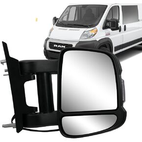 Passenger Right Side Extension Long Arm Mirror for Ram Promaster 1500 2500 3500 2014-2023, Heated Power Glass Turn Signal Light Manual Folding,Textured Black 8-Pin