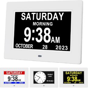 Digital Day Calendar Clock 12 Alarms Auto-Dim Options Non-Abbreviations Day & Month Electronic Dementia Alzheimer Vision Impaired Memory Loss Clock Large Display Black