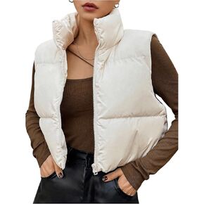 SOLY HUX Women's Winter Crop Puffer Vest Sleeveless Zip Up Outerwear Warm Lightweight Jackets Coats