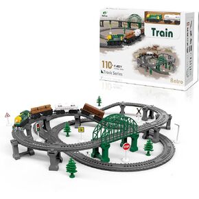 Train Track Set - Trains for Kids Ages 4-8, Toy Train Set for Under Christmas Tree (135Pcs Retro Train)