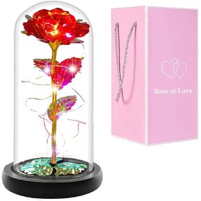for Her,Romantic Valentine Gifts for Women Wife Mom Girlfriend Pink Rose Gift Love Led Galaxy Rose in Glass Dome, Ideas Gifts for Mother's Day,Birthday,Anniversary