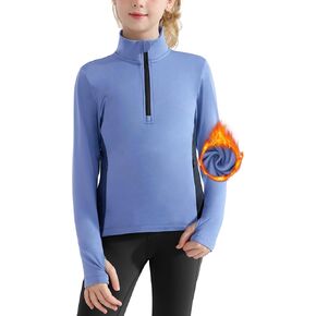 Girls Equestrian Horse Riding Shirts - Long Sleeve Fleece Winter Quarter Zip Pullover Ice Skating Jacket Sweatshirts