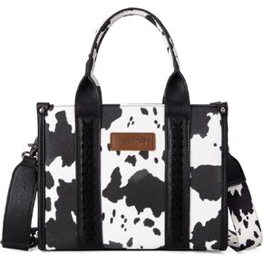 Wrangler Cow Print Tote Bag for Women Western Purse Boho Top Handle Satchel Handbag with Signature Strap