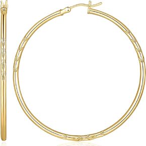 Al&Tiffy 14K Gold Hoop Earrings Large Gold Hoop Earrings for Women’s Hoop Earrings leaf-shaped Design 50mm*2mm