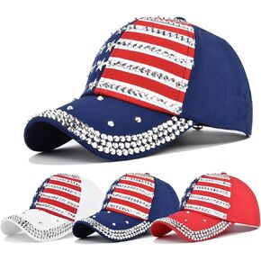 3Pcs USA Bling Baseball Caps Unisex Sparkle American Flag Hat for 4th of July Summer Outdoor Sports