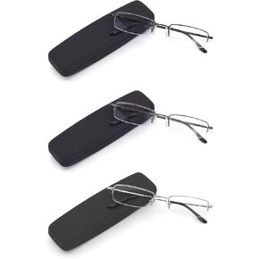 HIGHLIKE 2 or 3 -Pack Blue Light Blocking Reading Glasses with Hard Cases, Semi Frame Spring Hinge Readers Glasses
