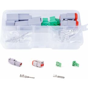 188Pcs 12 Sets Deutsch DT Connector Kit，2/3/4/6/8/12 Pin DT Connectors with Open Barrel Crimping Tool Size 16 Stamped Contacts, IP68 Waterproof Automotive Boats Connectors
