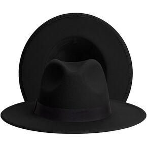 Wide Brim Fedora Hats Two Tone Felt Panama Hats Women/Men Vintage Pimp Hats with Ribbon