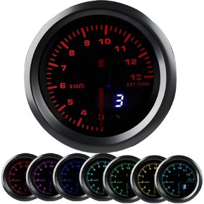 WATERWICH Exhaust Gas Temperature Gauge Meter 7 Color EGT Pyrometer Kit 300-1300 Celsius 52mm 2-1/16" for Boat Marine Car Auto Truck