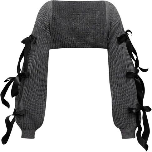Verdusa Women's Bow Tie Bolero Shrug Crochet Cardigan Knit Cropped Ballet Shoulder Shrug Long Sleeve Sweater in Kuwait