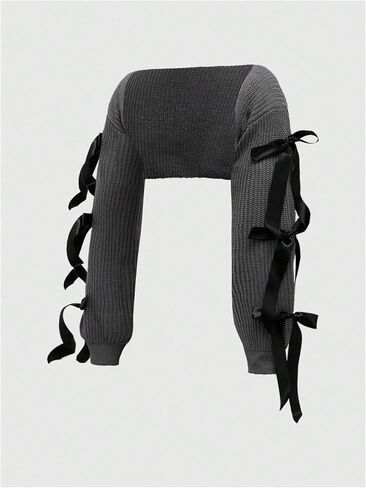 Verdusa Women's Bow Tie Bolero Shrug Crochet Cardigan Knit Cropped Ballet Shoulder Shrug Long Sleeve Sweater in Kuwait