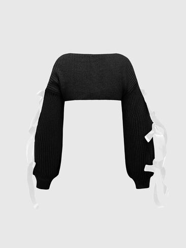 Verdusa Women's Bow Tie Bolero Shrug Crochet Cardigan Knit Cropped Ballet Shoulder Shrug Long Sleeve Sweater in Kuwait