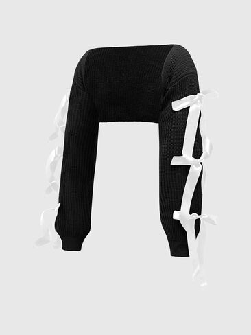 Verdusa Women's Bow Tie Bolero Shrug Crochet Cardigan Knit Cropped Ballet Shoulder Shrug Long Sleeve Sweater in Kuwait