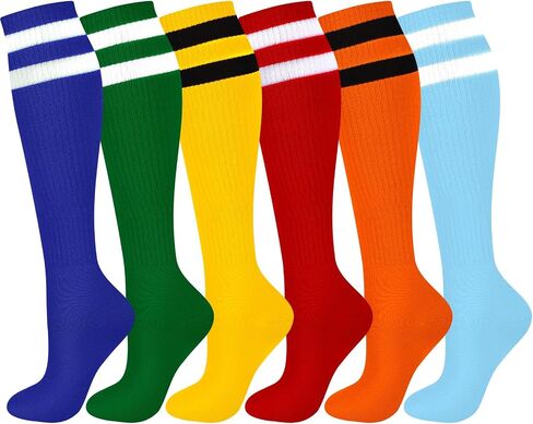 Unittype 6 Pair Rainbow Striped Knee High Socks for Women Long Socks Tube Socks Roller Skate Socks Gift in Kuwait