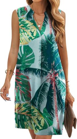 QACOHU 2024 Summer Dresses for Women Sleeveless Beach Floral Tshirt Sundress Casual Tank Dress S-2XL in Saudi Arabia