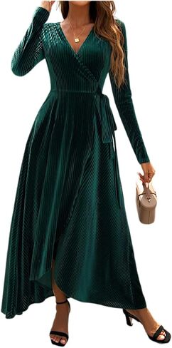 Deerhobbes Design your own Christmas Dresses for Women,Velvet Dress, Green Velvet Dress-Fall/Winter Dresses in Kuwait