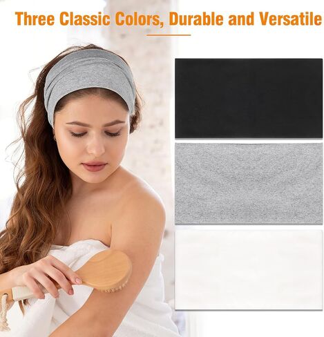 6 Pack Wide Headbands for Women, Cotton Stretchy Headband for Women Non Slip Sports Head Bands for Women's Hair (Black, White, Gray) in Kuwait