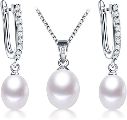 HENGSHENG Freshwater Genuine Pearl Jewelry Set Pearl Pendant Necklace&Pearl Earrings Set Zircon Dangle Drop Earrings Wedding Gift in Saudi Arabia