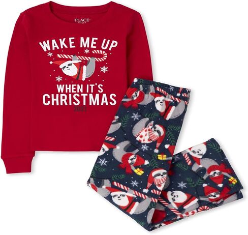 The Children's Place Kids' Holiday Snug Fit Cotton Top and Fleece Pant Pajamas in Saudi Arabia
