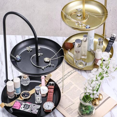 علبة مجوهرات ManChDa مكونة من طبقتين باللون الأسود لتخزين المجوهرات الجذابة ومنظم فواكه متعدد الطبقات وحفلات الزفاف باللون الأسود بطبقتين وإكسسوارات صينية مجوهرات مزدوجة in Kuwait