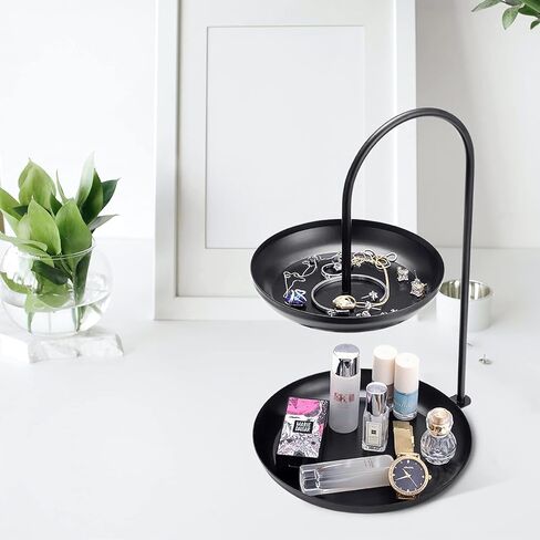 علبة مجوهرات ManChDa مكونة من طبقتين باللون الأسود لتخزين المجوهرات الجذابة ومنظم فواكه متعدد الطبقات وحفلات الزفاف باللون الأسود بطبقتين وإكسسوارات صينية مجوهرات مزدوجة in Kuwait