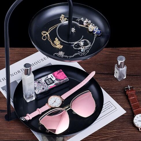علبة مجوهرات ManChDa مكونة من طبقتين باللون الأسود لتخزين المجوهرات الجذابة ومنظم فواكه متعدد الطبقات وحفلات الزفاف باللون الأسود بطبقتين وإكسسوارات صينية مجوهرات مزدوجة in Kuwait