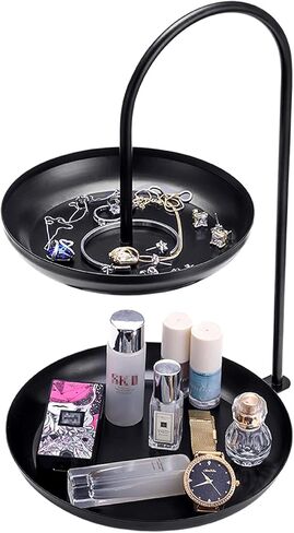 علبة مجوهرات ManChDa مكونة من طبقتين باللون الأسود لتخزين المجوهرات الجذابة ومنظم فواكه متعدد الطبقات وحفلات الزفاف باللون الأسود بطبقتين وإكسسوارات صينية مجوهرات مزدوجة in Kuwait