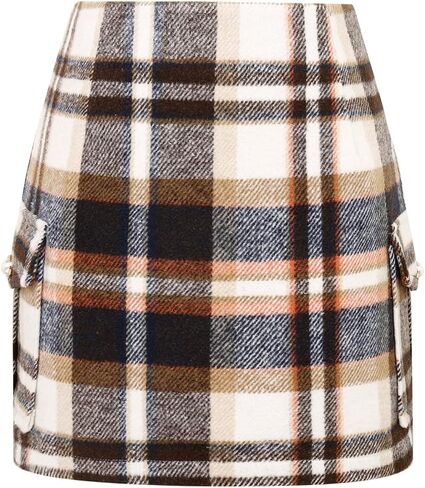 IDEALSANXUN Cargo Skirts for Women Fall Winter High Waisted Wool Plaid Mini Skirt in Saudi Arabia