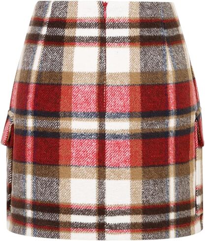 تنورات IDEALSANXUN Cargo للنساء للخريف والشتاء، تنورة صغيرة منقوشة من الصوف بخصر عالٍ in Kuwait