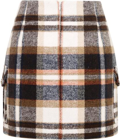 IDEALSANXUN Cargo Skirts for Women Fall Winter High Waisted Wool Plaid Mini Skirt in Saudi Arabia
