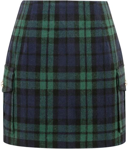 IDEALSANXUN Cargo Skirts for Women Fall Winter High Waisted Wool Plaid Mini Skirt in Saudi Arabia