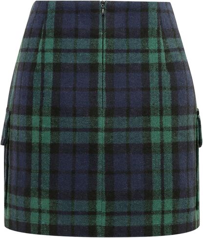 IDEALSANXUN Cargo Skirts for Women Fall Winter High Waisted Wool Plaid Mini Skirt in Saudi Arabia