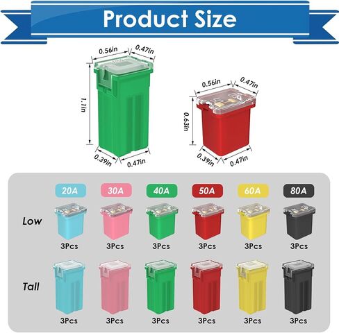 250Pcs Car Fuse Assortment Kit 5A 7.5A 10A 15A 20A 25A 30A Standard & Mini Car Blade Fuses 20A 30A 40A 50A 60A Low and Tall/STD Profile Box Shaped Automotive Fuse for Cars, Trucks and SUV, Boat in Saudi Arabia