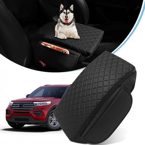 غطاء وحدة التحكم المركزية لسيارة Ford Explorer 2020-2024 غطاء مسند ذراع جلدي غطاء وحدة التحكم الوسطى مع جيبين جانبيين وسادة مسند الذراع لملحقات Explorer (2020-2024) in Kuwait