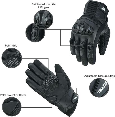 Goatskin Leather Motorcycle Gloves, Riding, Touring, Cruising, Biker, Palm Protection Slider Motorbike Gloves for Men and Women in Saudi Arabia