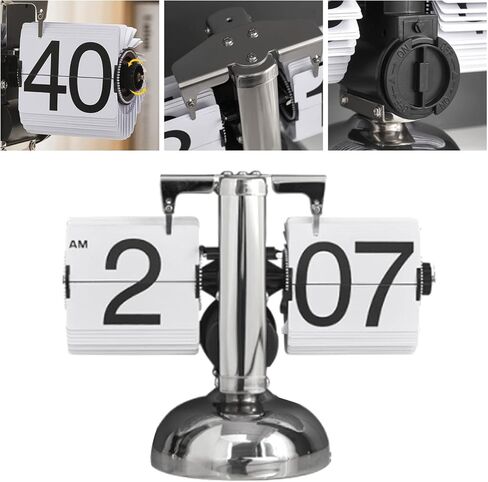 Digital Flip Down Clock Retro Minimalist Single Foot Mechanical Desk Clock Auto Flip Clock for Home Livingroom Black (White) in Saudi Arabia