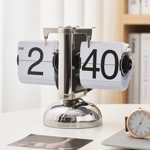 Digital Flip Down Clock Retro Minimalist Single Foot Mechanical Desk Clock Auto Flip Clock for Home Livingroom Black (White) in Saudi Arabia