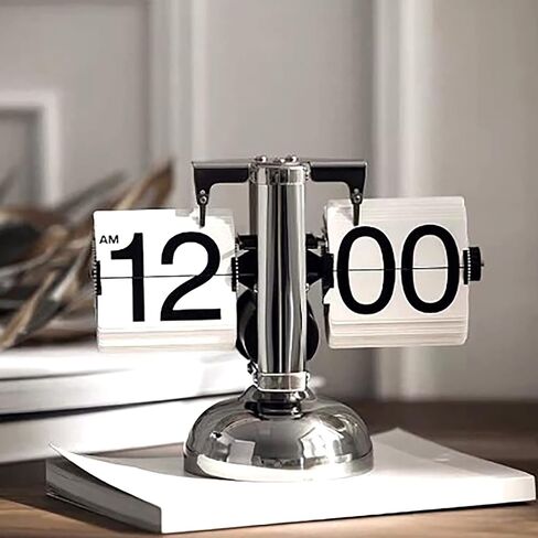Digital Flip Down Clock Retro Minimalist Single Foot Mechanical Desk Clock Auto Flip Clock for Home Livingroom Black (White) in Saudi Arabia