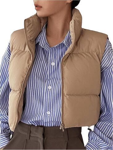 SOLY HUX Women's Winter Crop Puffer Vest Sleeveless Zip Up Outerwear Warm Lightweight Jackets Coats in Saudi Arabia