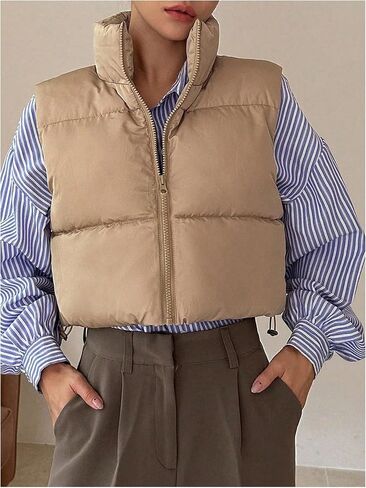 SOLY HUX Women's Winter Crop Puffer Vest Sleeveless Zip Up Outerwear Warm Lightweight Jackets Coats in Saudi Arabia